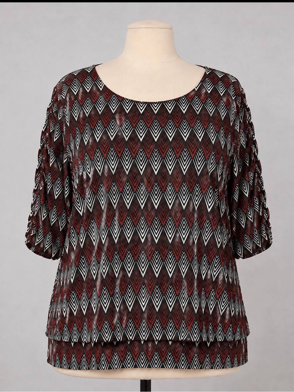 Worthington Women’s XL Chevron Print Pleated Sleeve Blouse